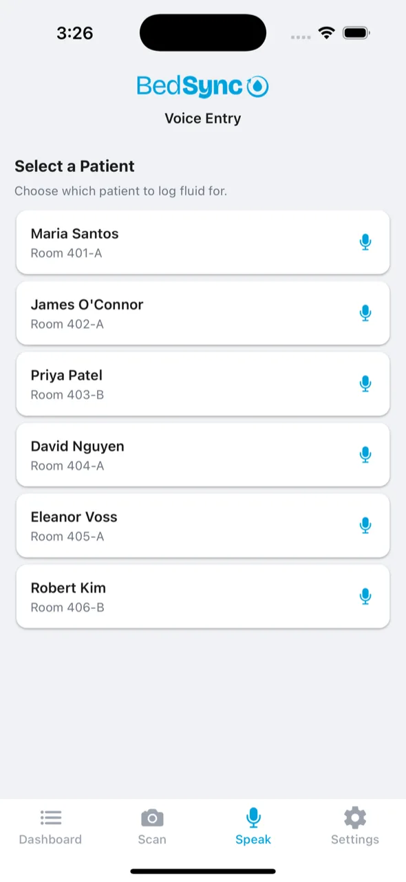 Voice Entry — Patient Selection